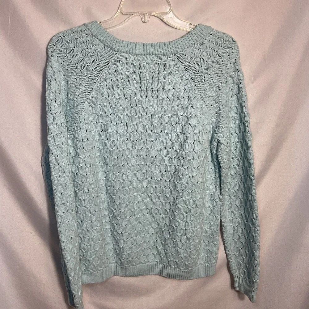Womens's Large Sea Foam Cable Knit Crew Neck Sweater Old Navy Preppy Coastal